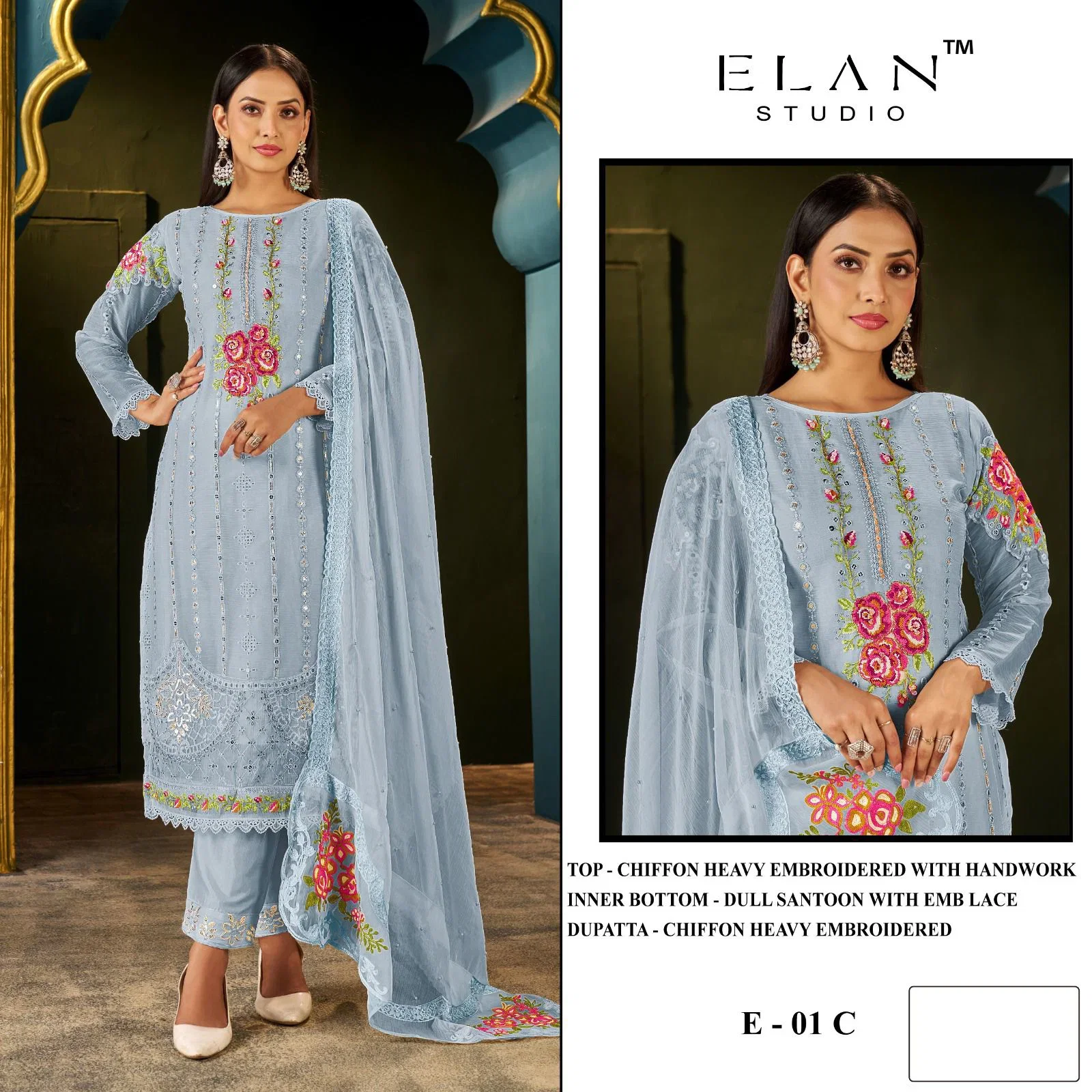 Elan E 01 Chiffon Embroidered Salwar Kameez