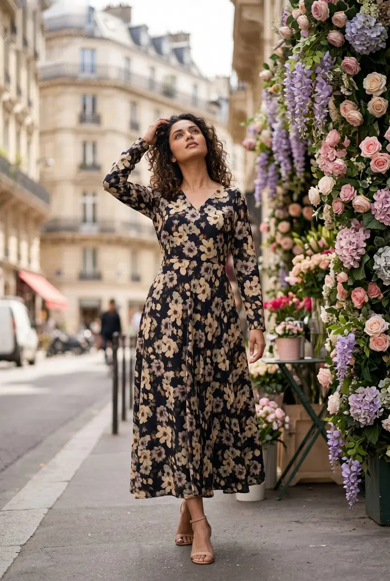 Kinny Umbrella Style Georgette Flower Printed Frock Collcetion