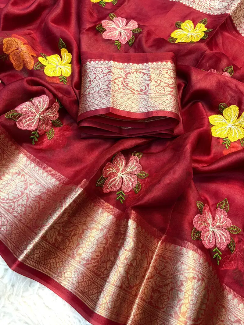 Kc 217 Kanchipuram Organza Jacquard Weaving Saree Collection