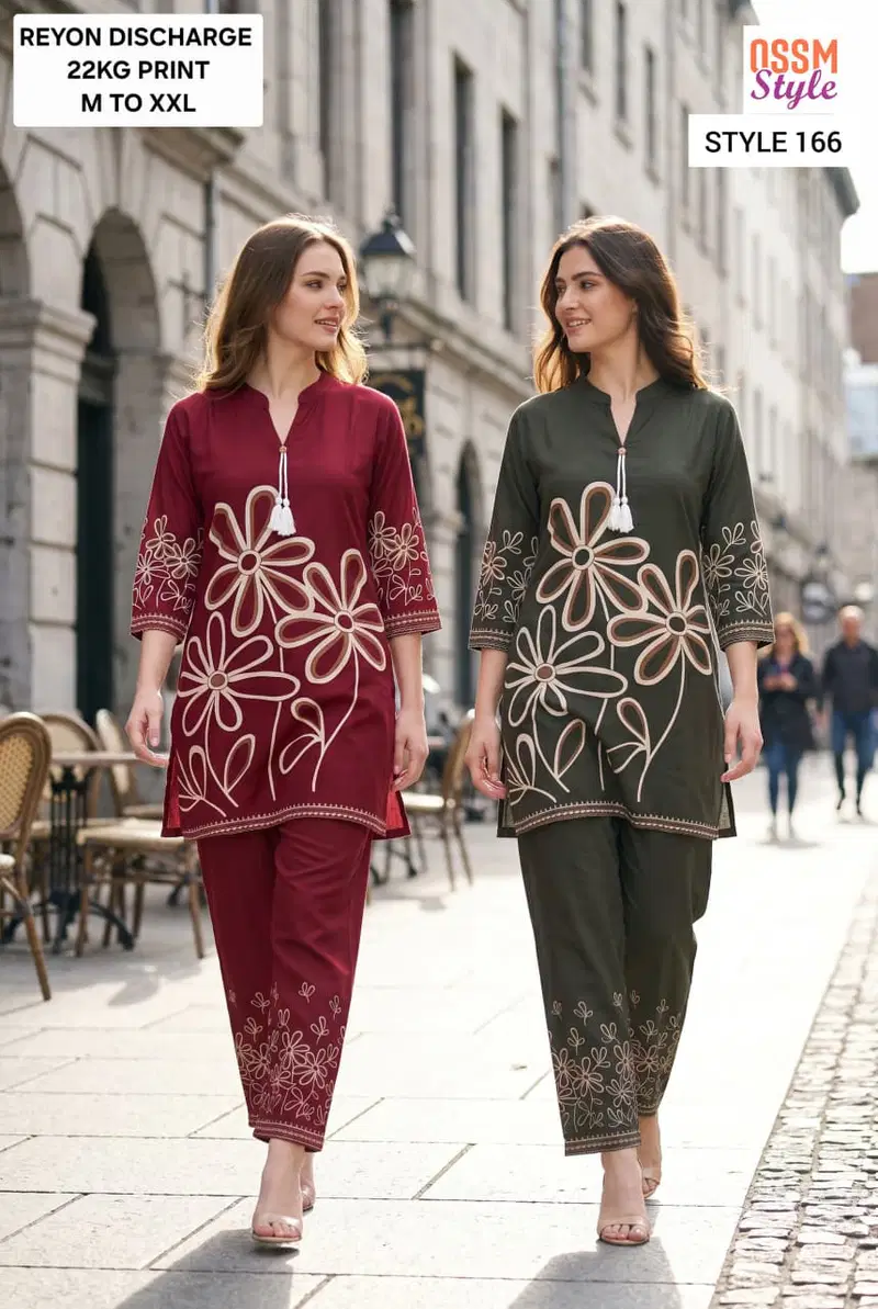 Ossm Style 166 Rayon Discharge Printed Kurti With Bottom