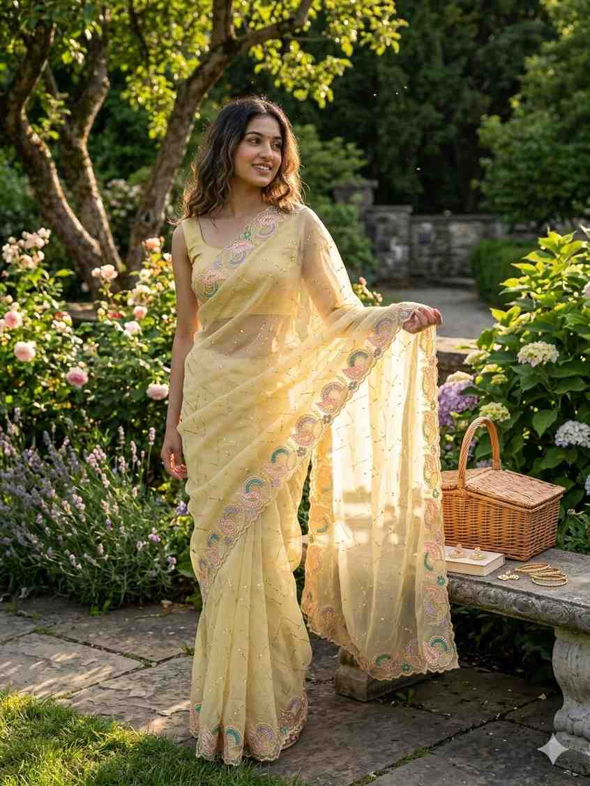 Kc 411 Pure Chiffon Sequins Embroidered Designer Saree Collection