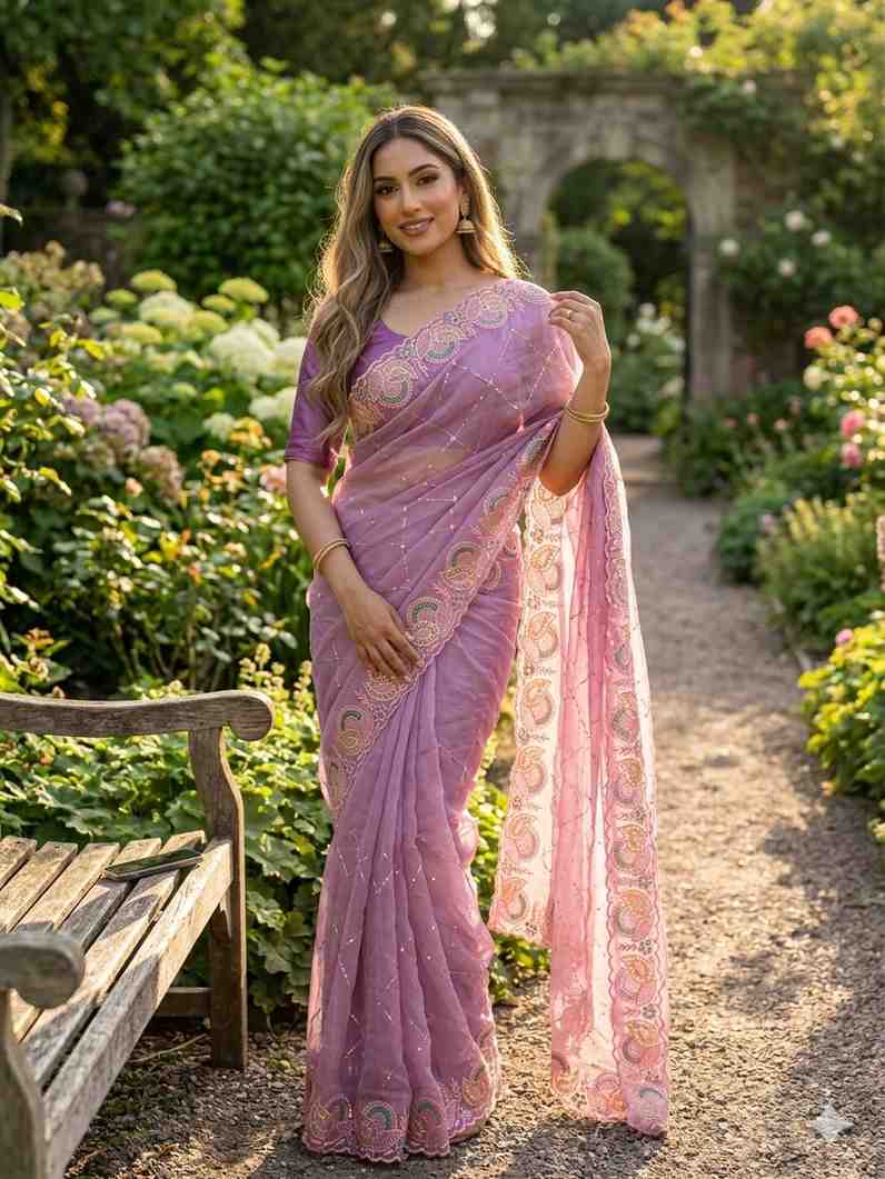 Kc 411 Pure Chiffon Sequins Embroidered Designer Saree Collection