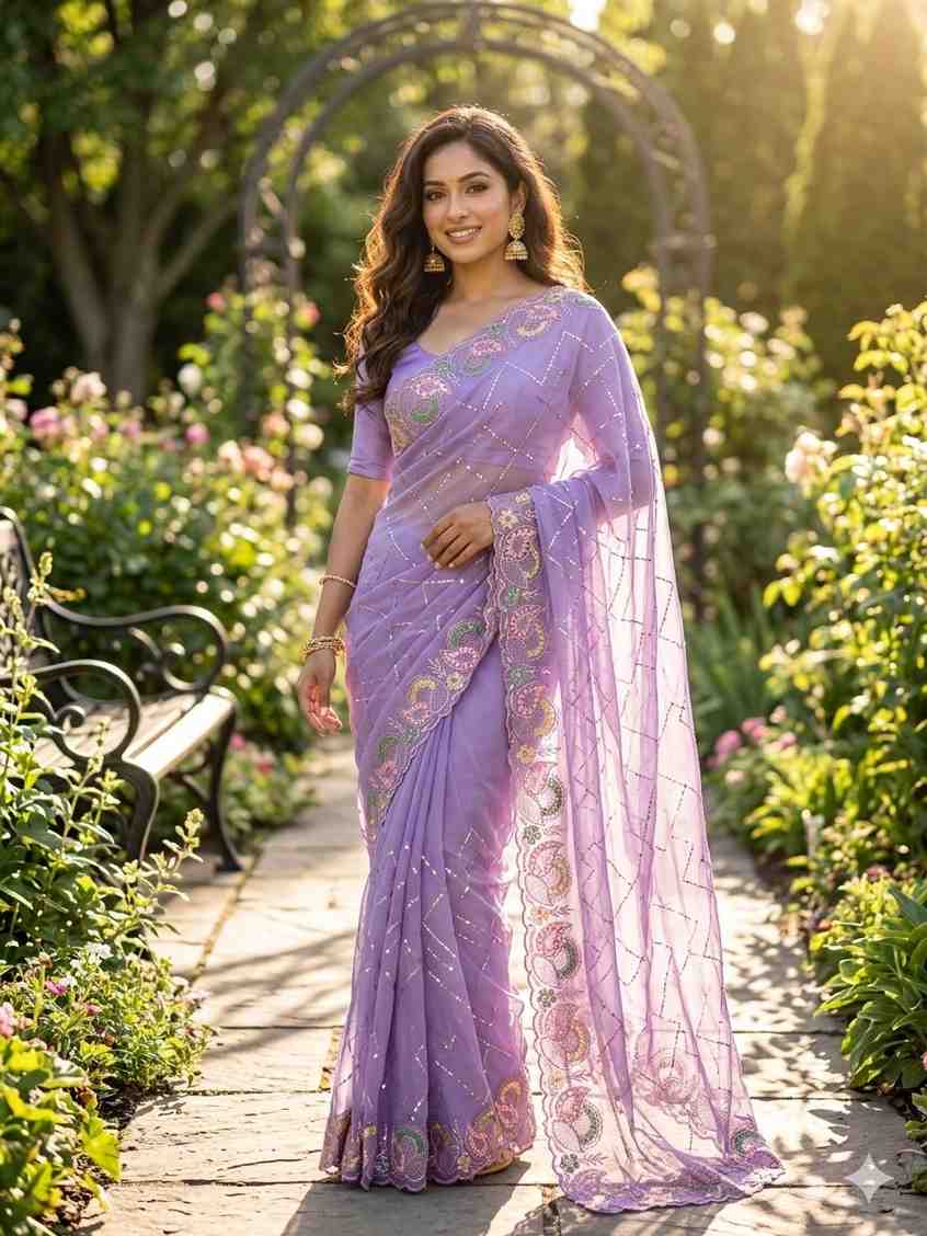 Kc 411 Pure Chiffon Sequins Embroidered Designer Saree Collection