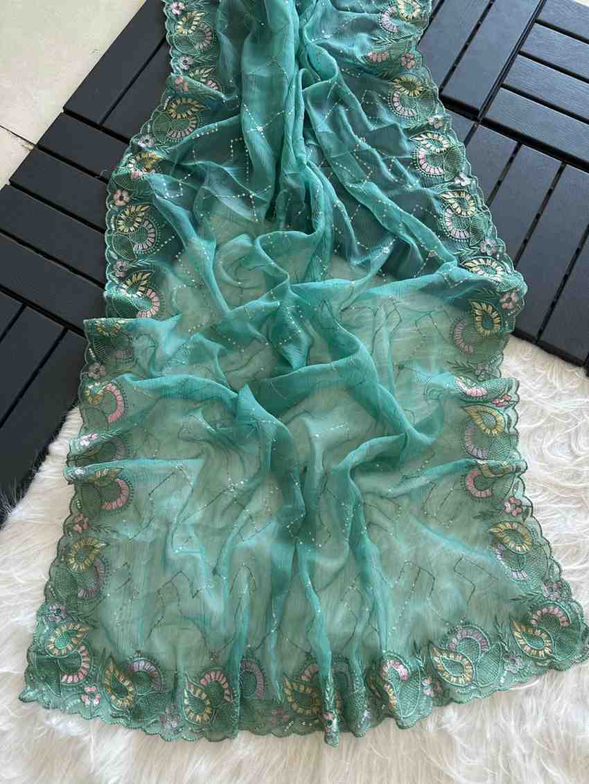 Kc 411 Pure Chiffon Sequins Embroidered Designer Saree Collection