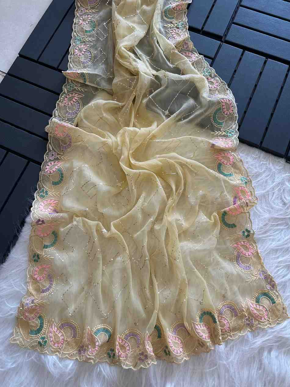 Kc 411 Pure Chiffon Sequins Embroidered Designer Saree Collection