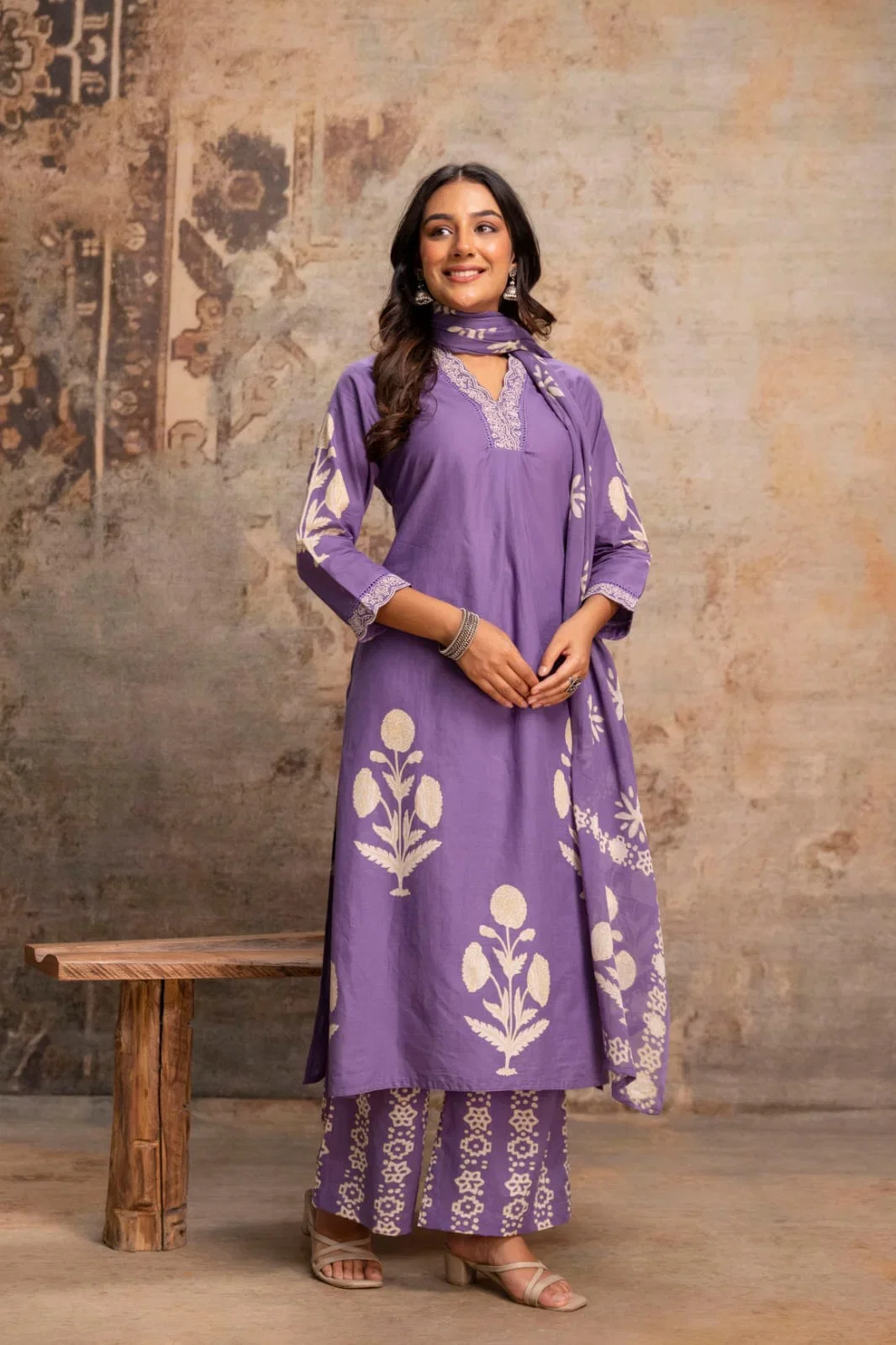 Naisha K 1040 Cotton Print Embroidered Kurti With Bottom Dupatta