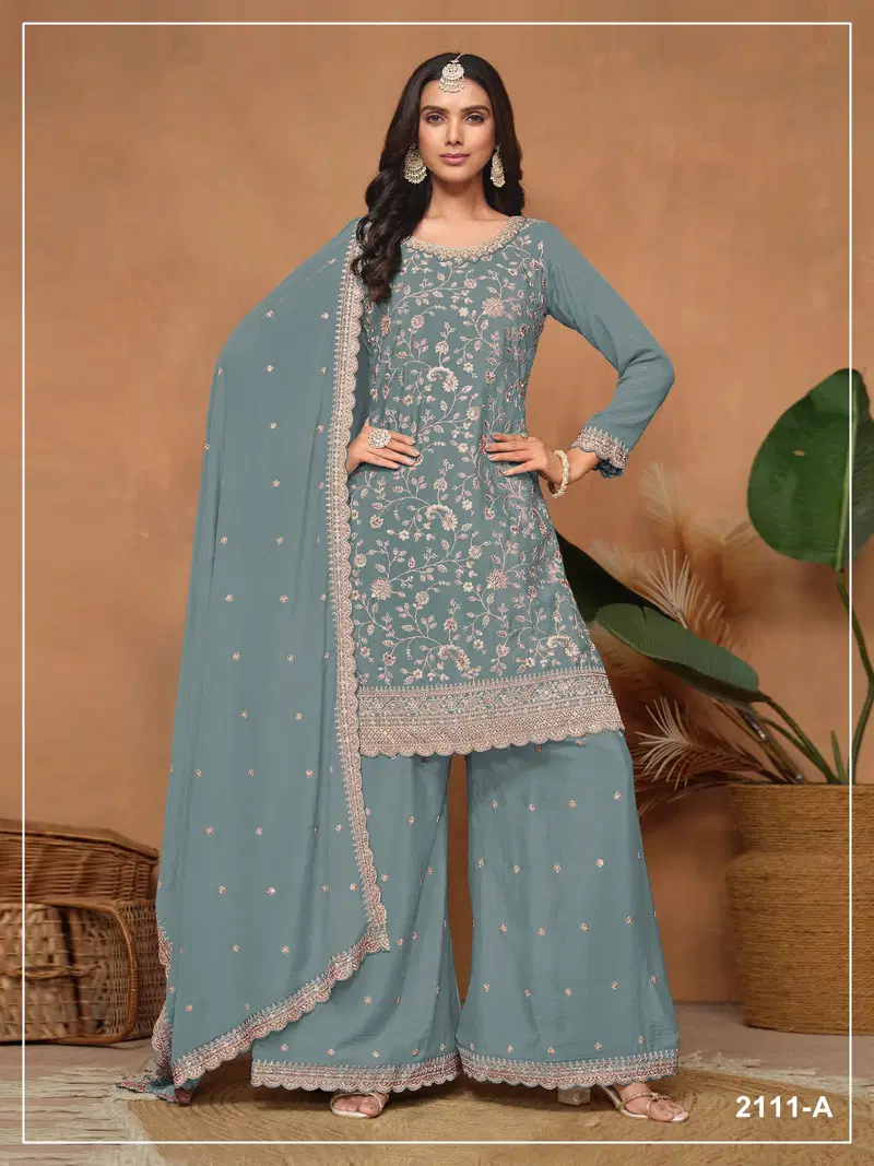 2111 Master Colors A To E Vichitra Silk Embroidered Salwar Kameez