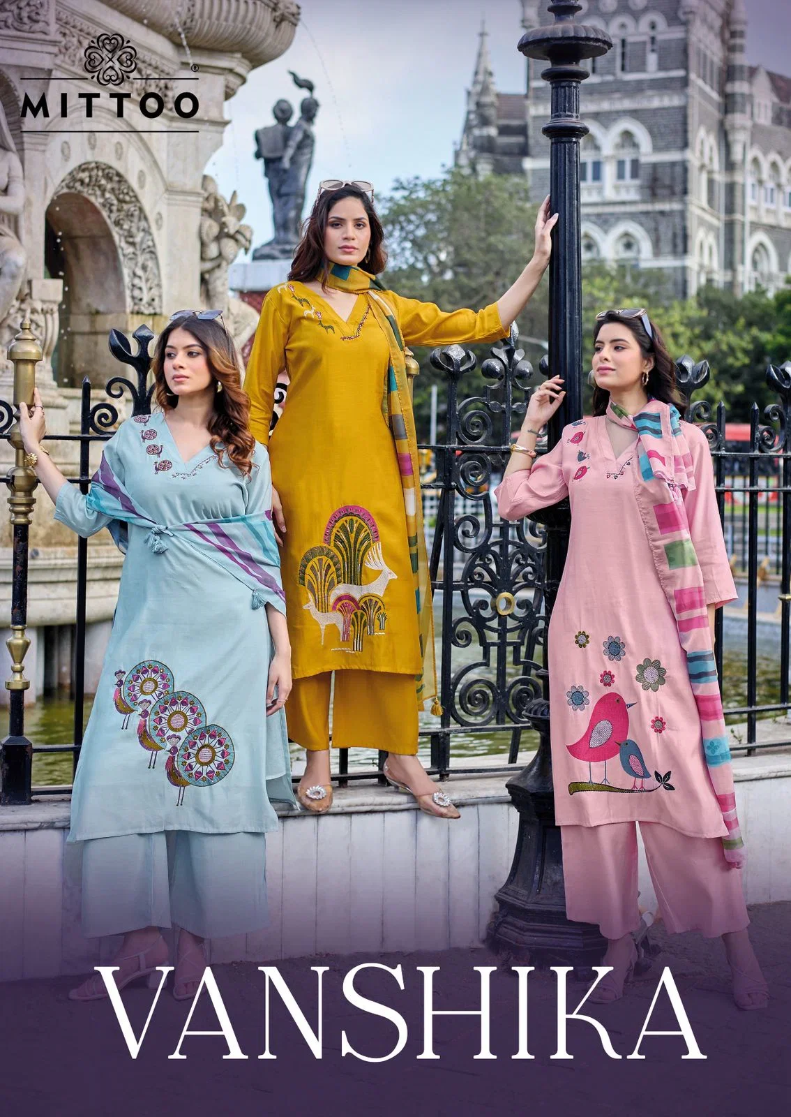 Mittoo Vanshika Roman Silk Thread Worked Kurti With Bottom Dupatta