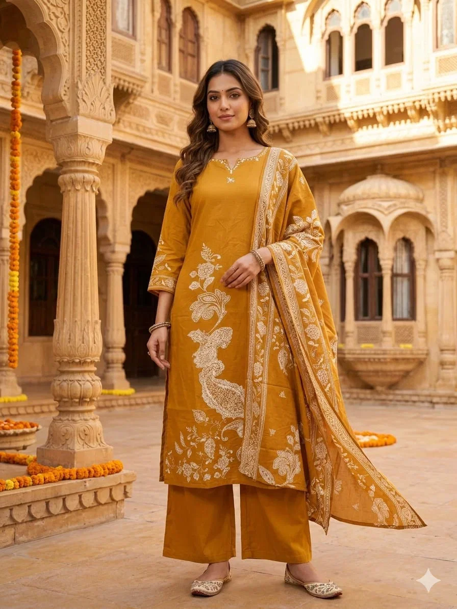 Mp006 To Mp010 Cambric Cotton Kaantha Work Kurti With Bottom Dupatta