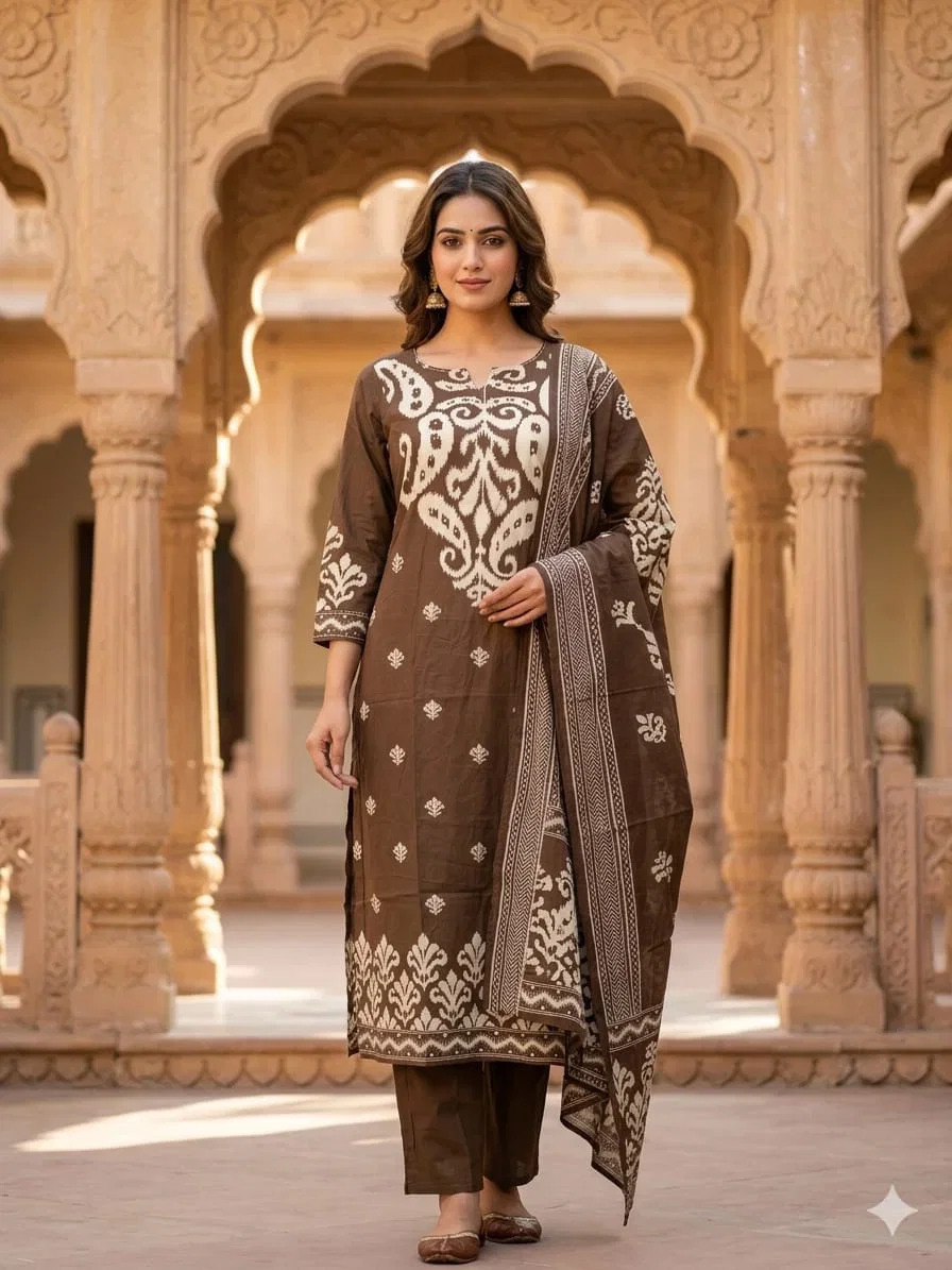 Mp001 To Mp005 Cambric Cotton Kaantha Work Kurti With Bottom Dupatta