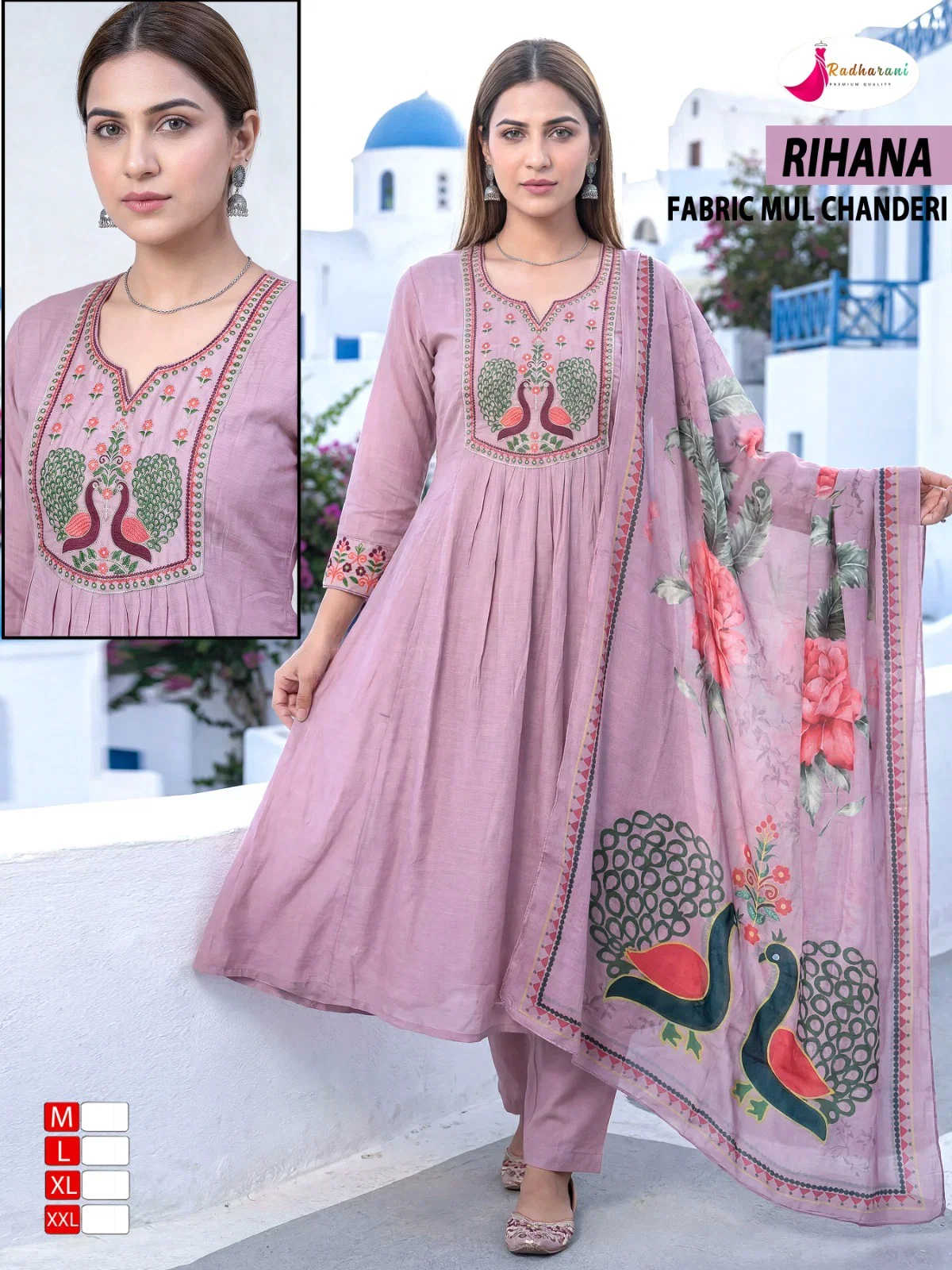 Rihana Vol 4 Mal Chanderi Embroidery Worked Kurti Set