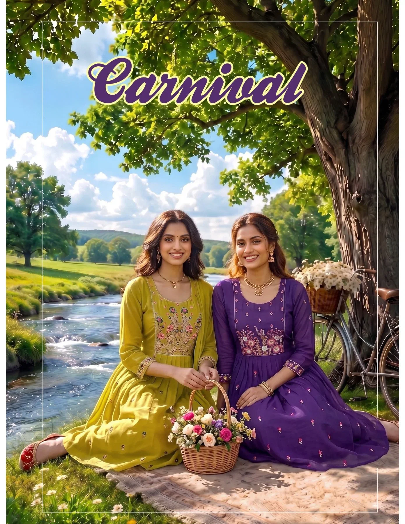 Carnival Vol 8 Mul Chanderi Kali Worked Kurti With Bottom Collection