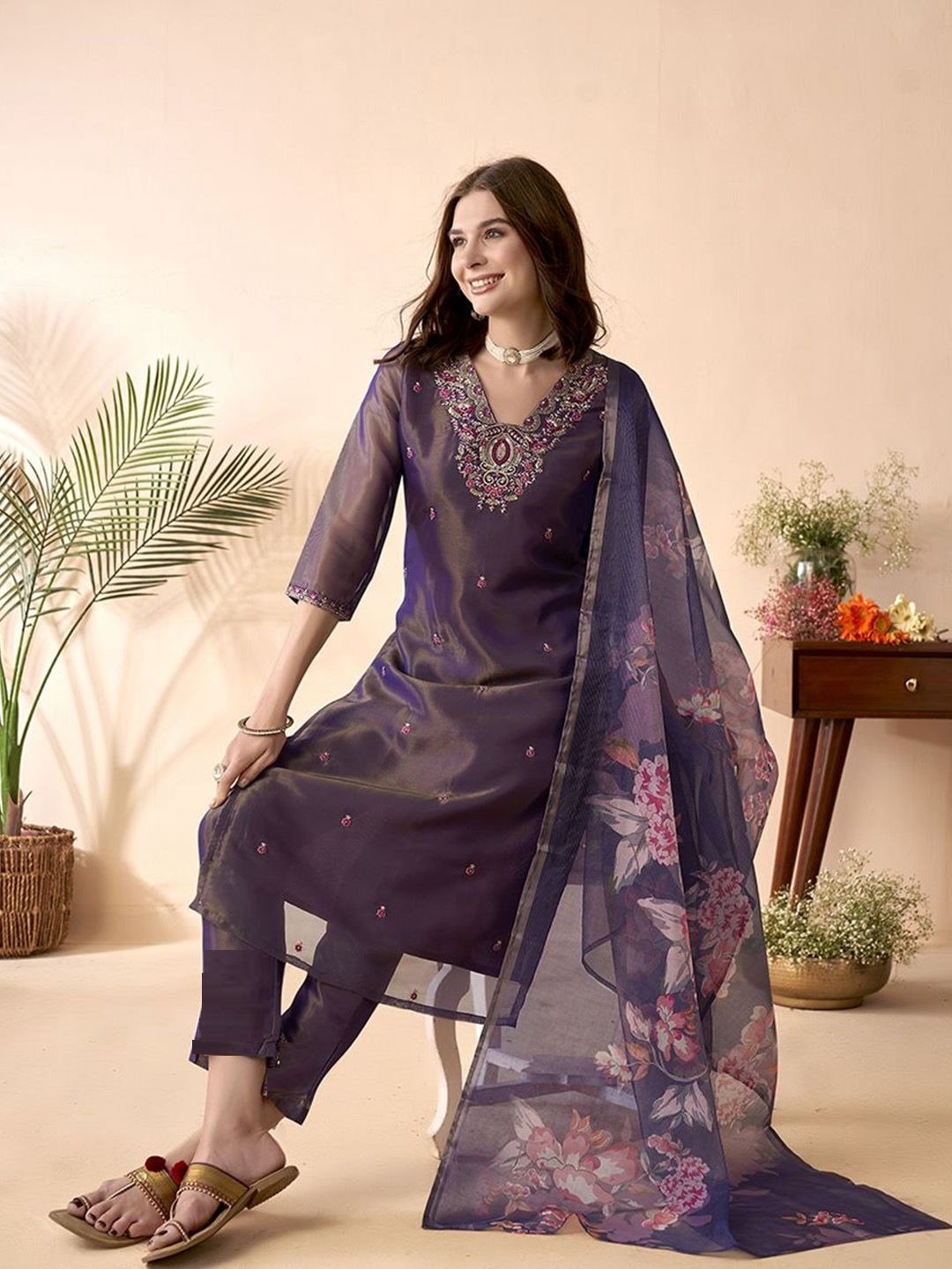 Navya Kurti 264 Party Wear Embroidery Worked Silk Blend Kurti with Bottom and Dupatta