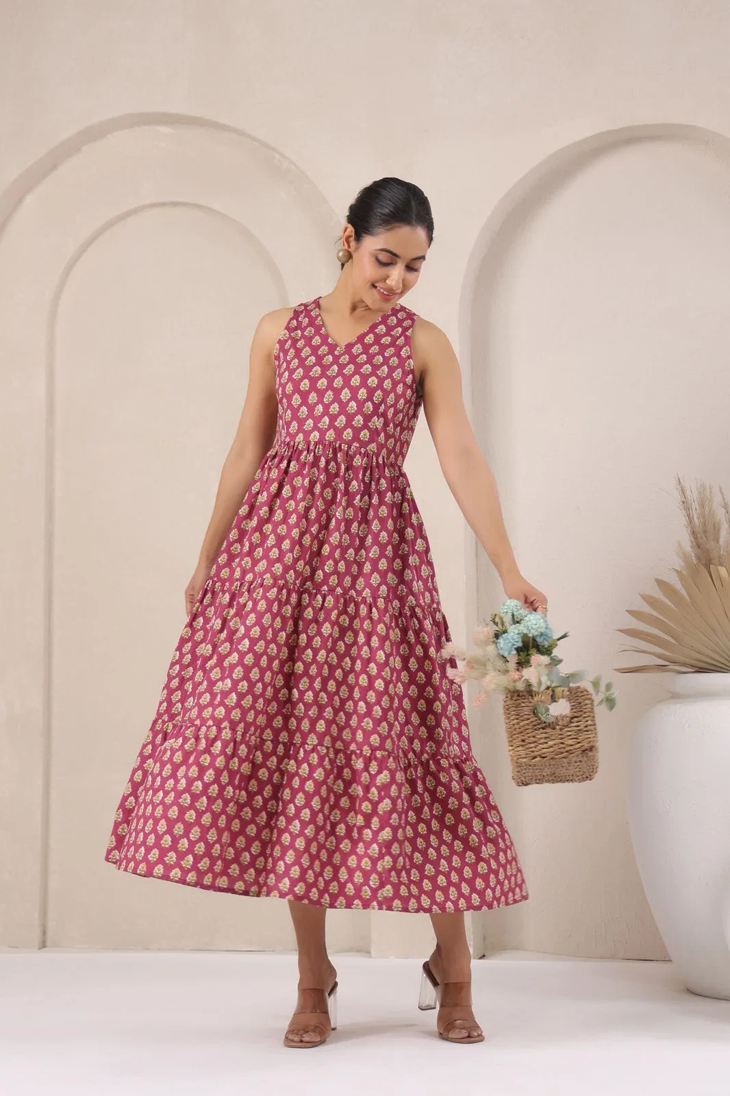 Naisha K 1041 Cotton Printed Midi Dress One Piece Collection
