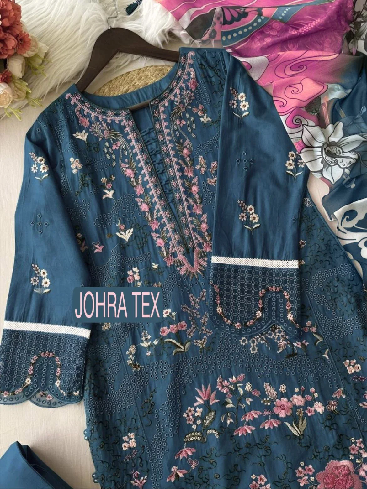 Johra Tex 195 D Cambric Cotton Embroidery Work Pakistani Salwar Kameez
