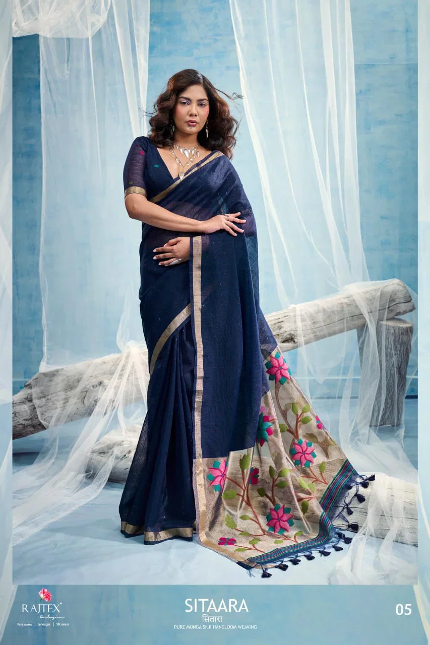 Rajtex Sitaara Munga Silk Handloom Weaving Saree