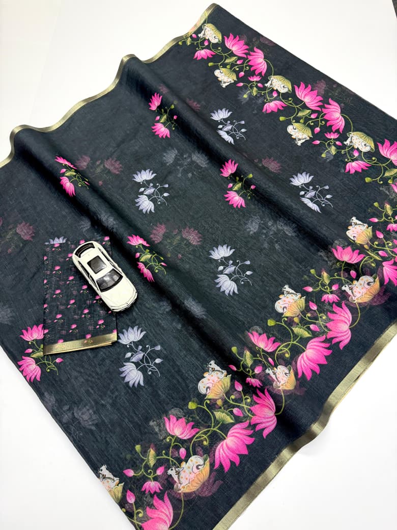 Scmg Pichwari B Linen Fancy Saree Collection