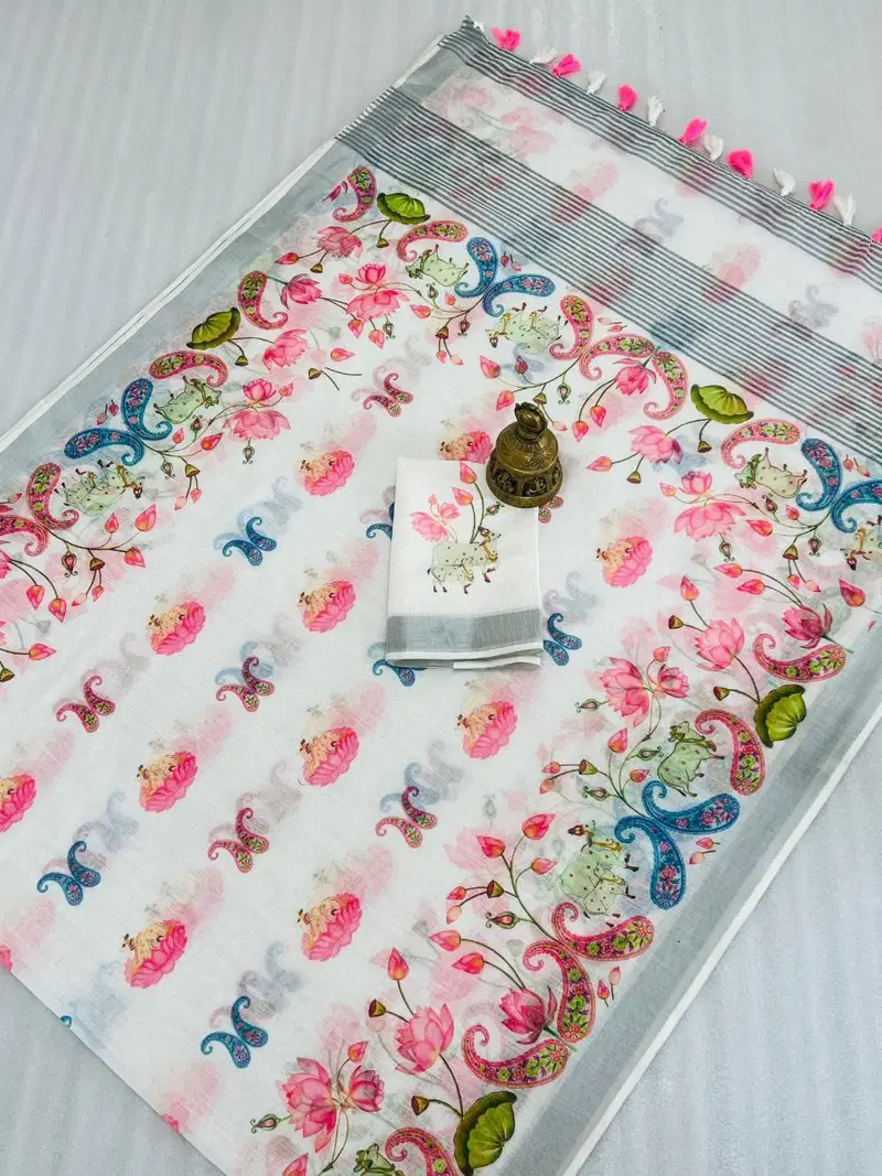 Scmg Pichwai Linen Printed Fancy Saree Collection