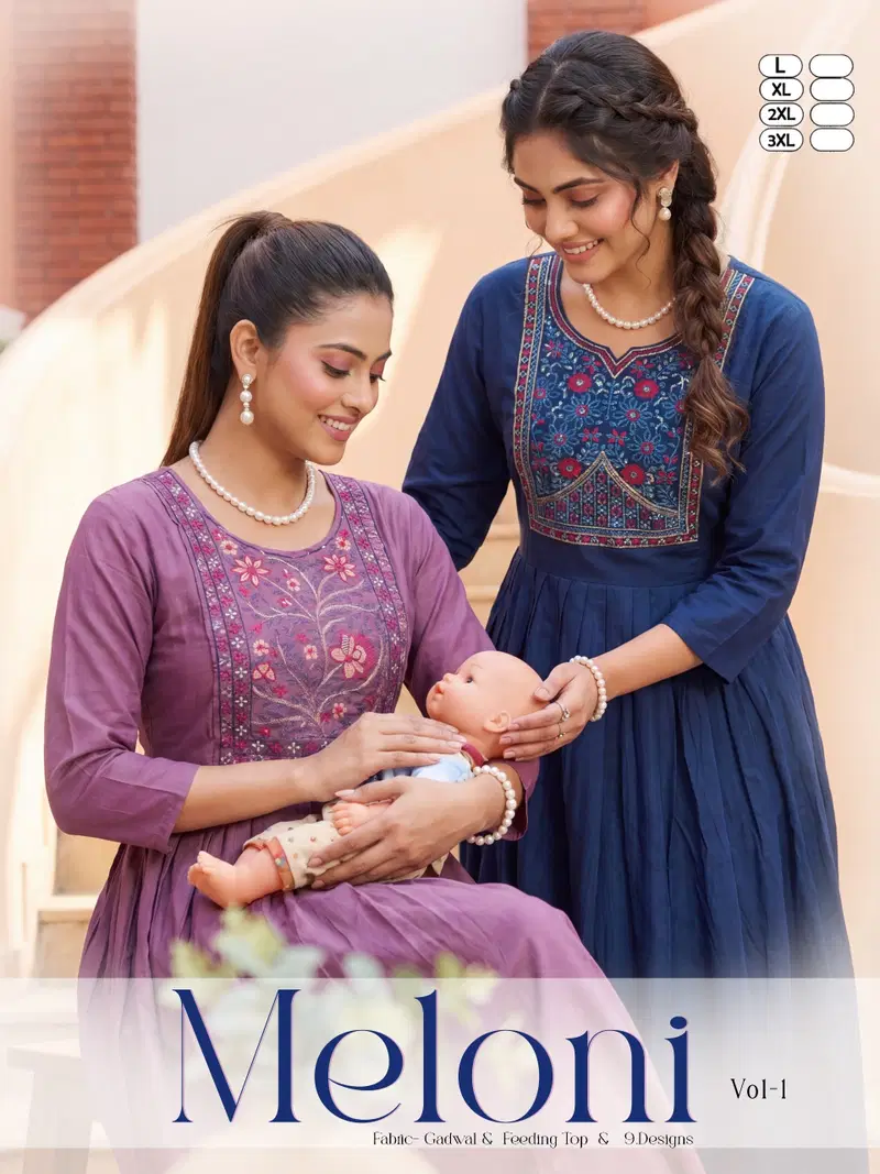 Meloni Vol 1 Gadwal Plain Embroidered Feeding Kurti Collection