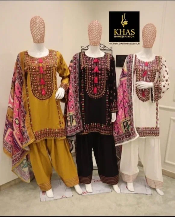 Khas 4536 A To C Rayon Cotton Embroidered Salwar Kameez