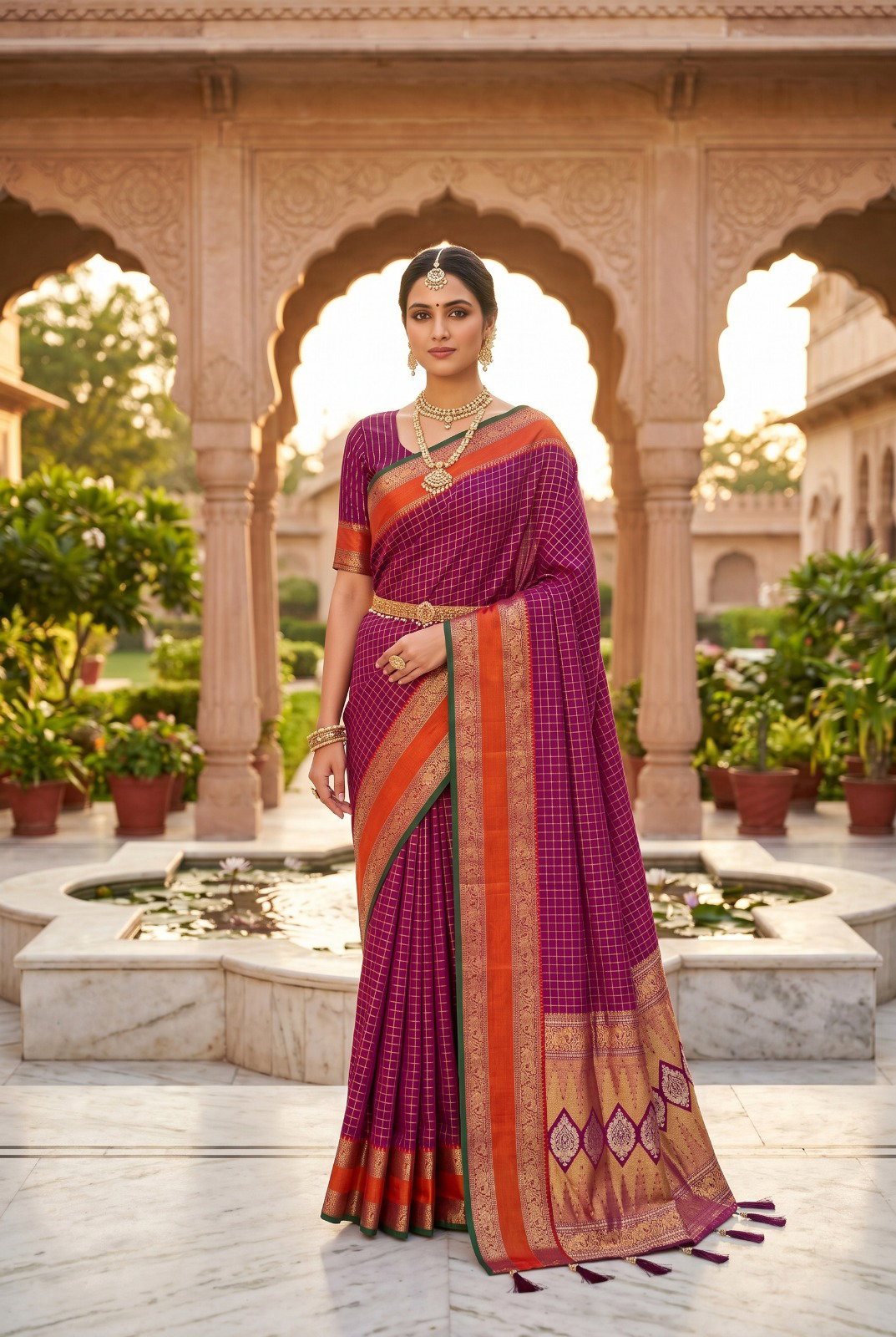 Lekha MN Suhani Checks Kanjivaram Silk Zari Weaving Saree