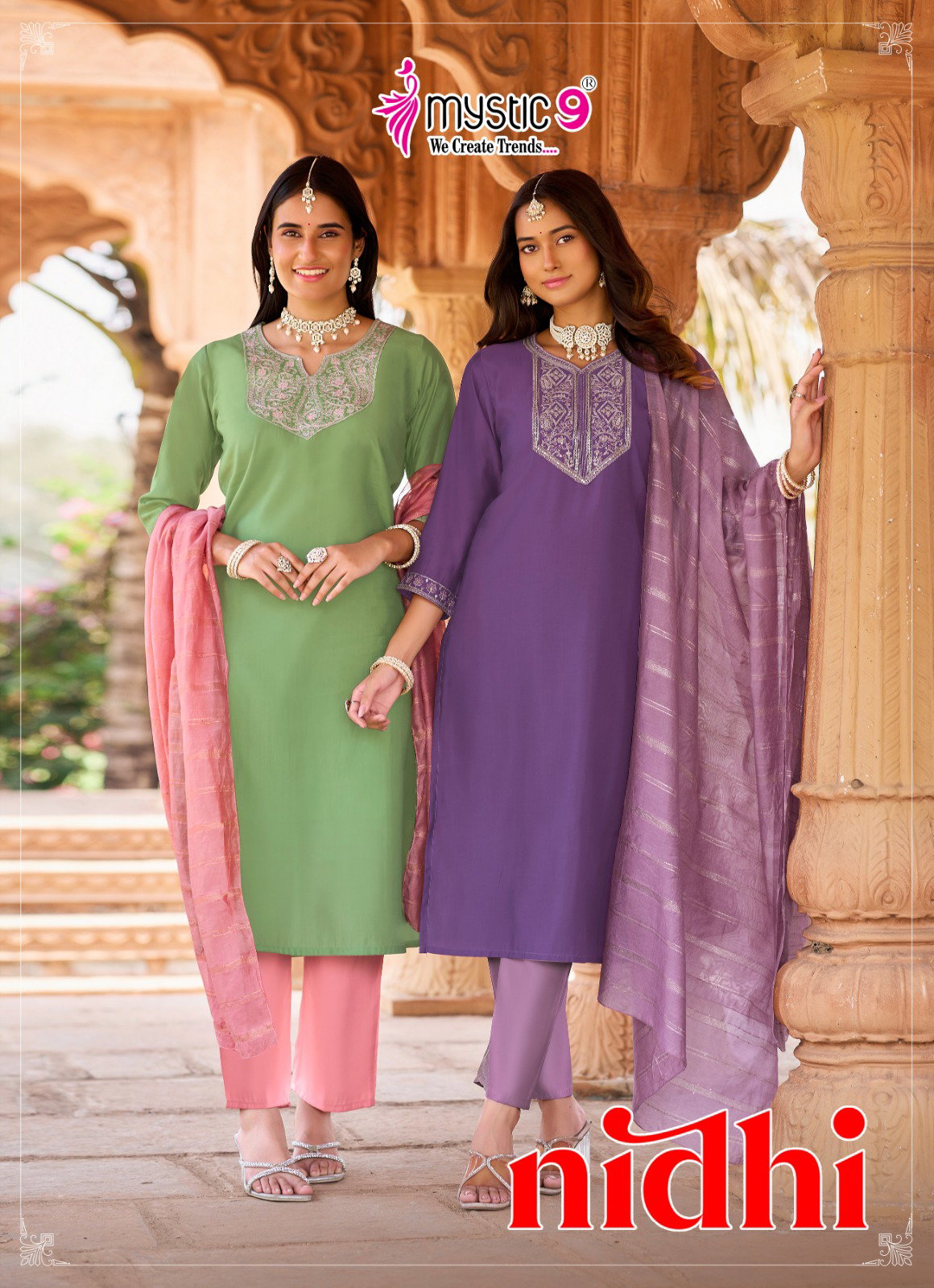 Mystic 9 Nidhi Vol 1 Roman Silk Embroidery Kurti Bottom With Dupatta