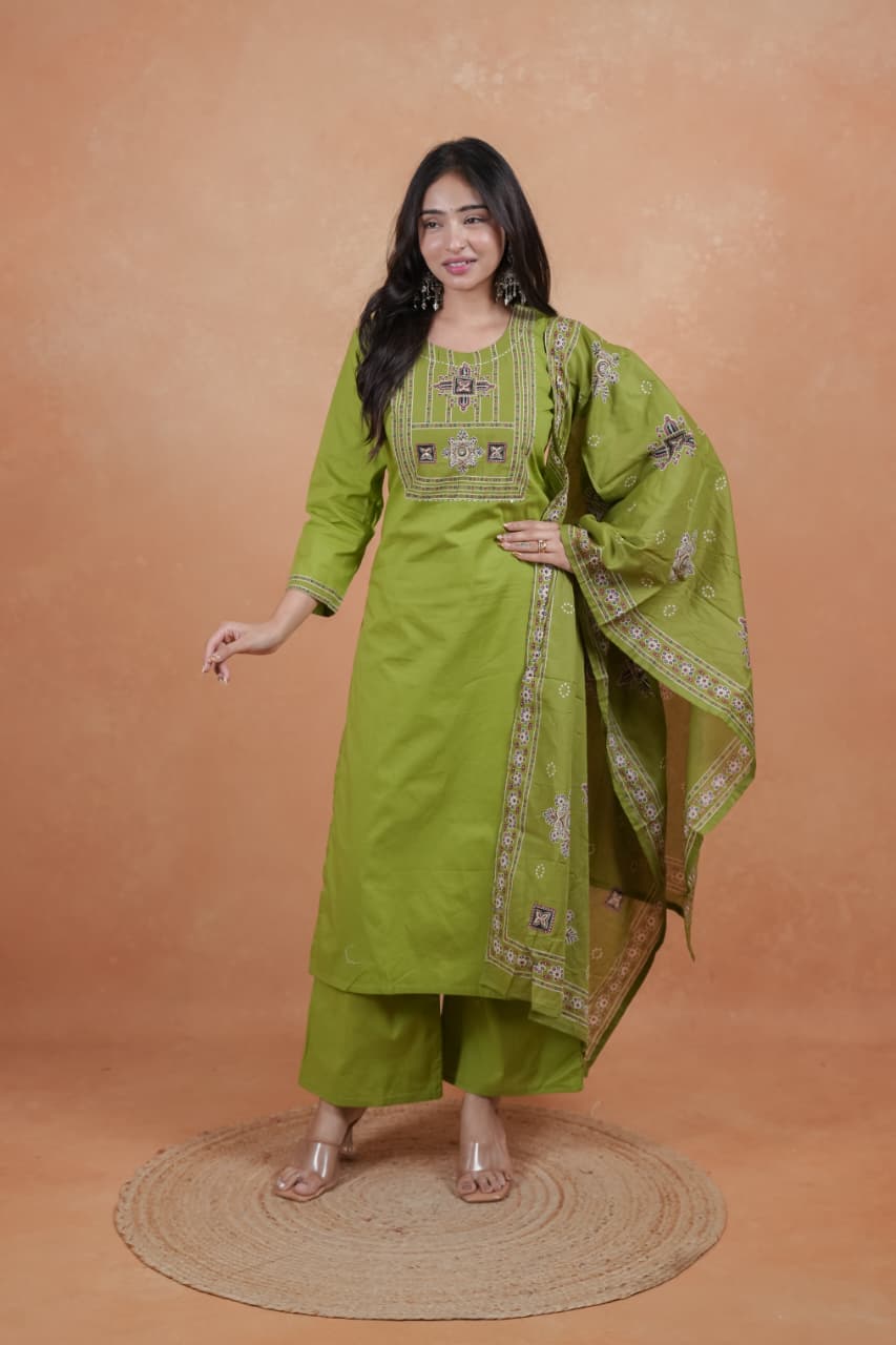 Naisha K 1045 Dhabu Cotton Kurti With Bottom Dupatta
