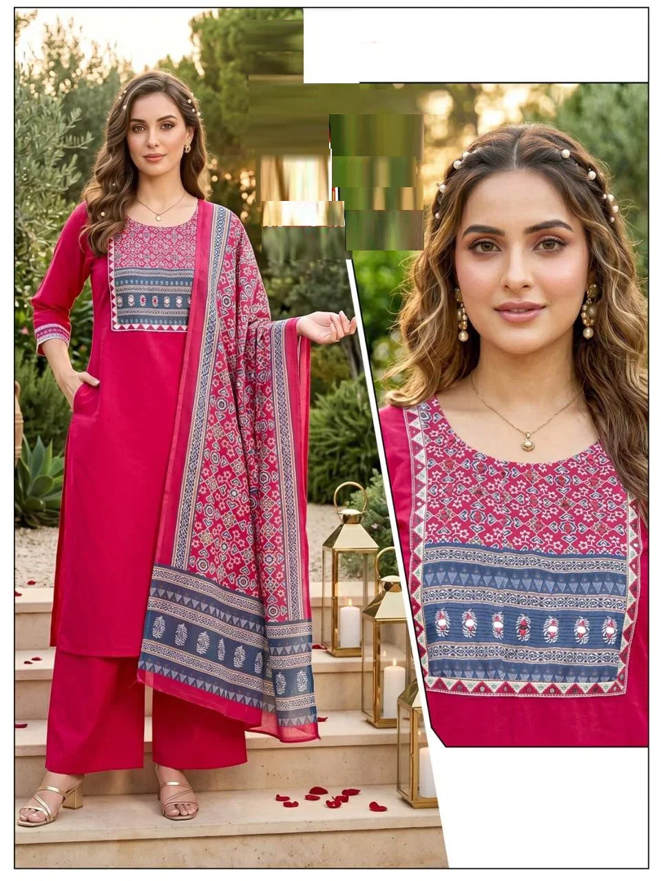 Lrc 13 Dhabu Cotton Printed Kurti With Bottom Dupatta