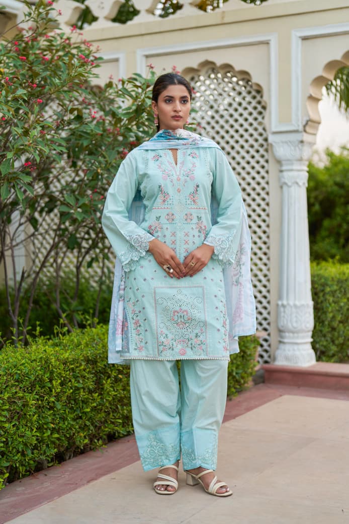 Naisha K 1050 Cotton Embroidered Kurti With Bottom Dupatta