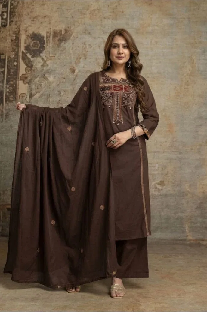 Naisha K 1047 Cotton Handworked Kurti With Bottom Dupatta