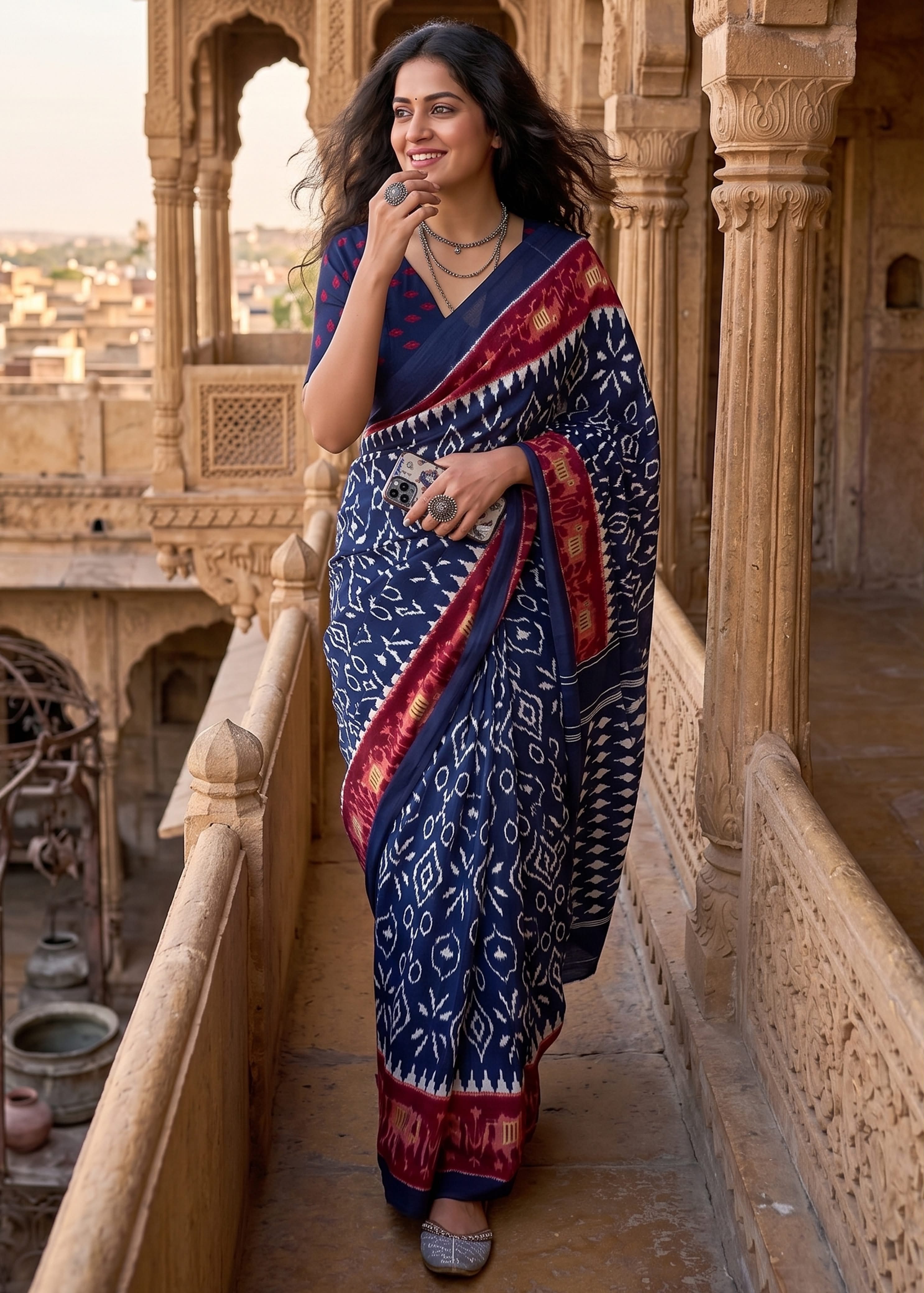 Sm Yami 146 Mal Cottton Ikkat Hand Block Printed Saree