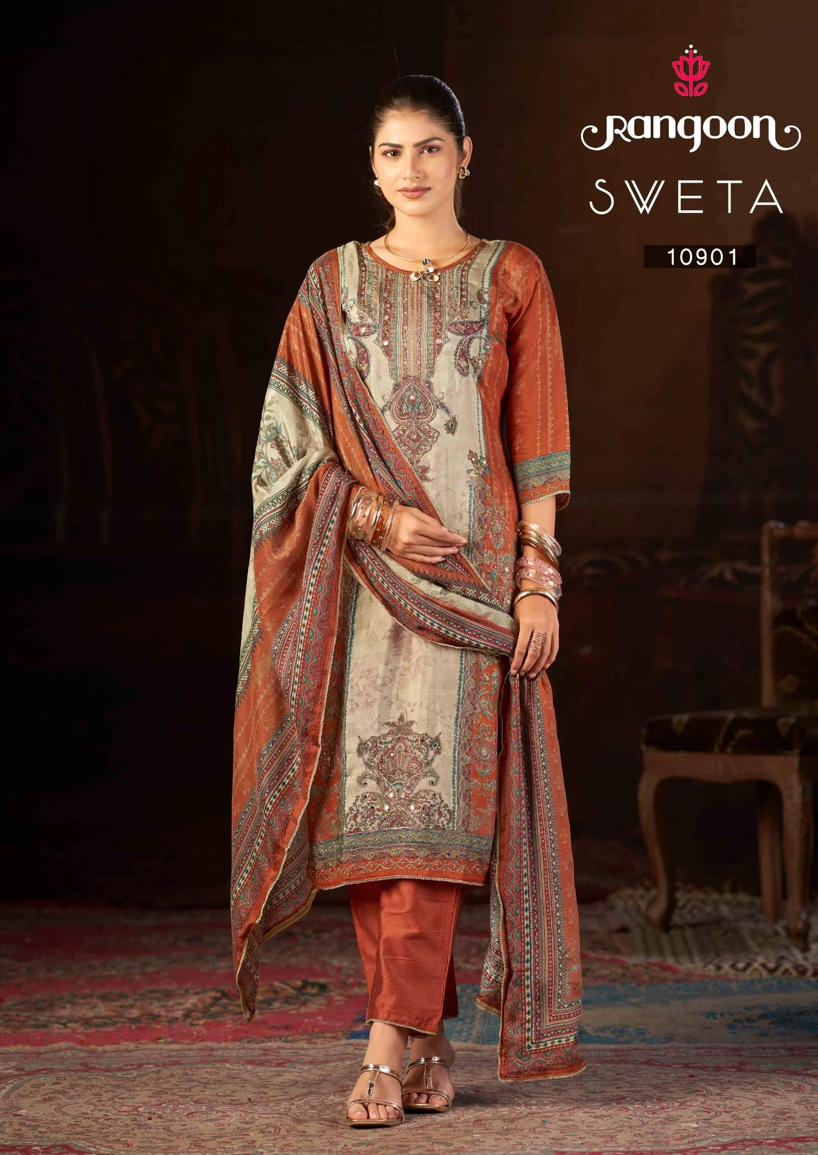 Rangoon Sweta Muslim Digital Print Kurti With Bottom Dupatta