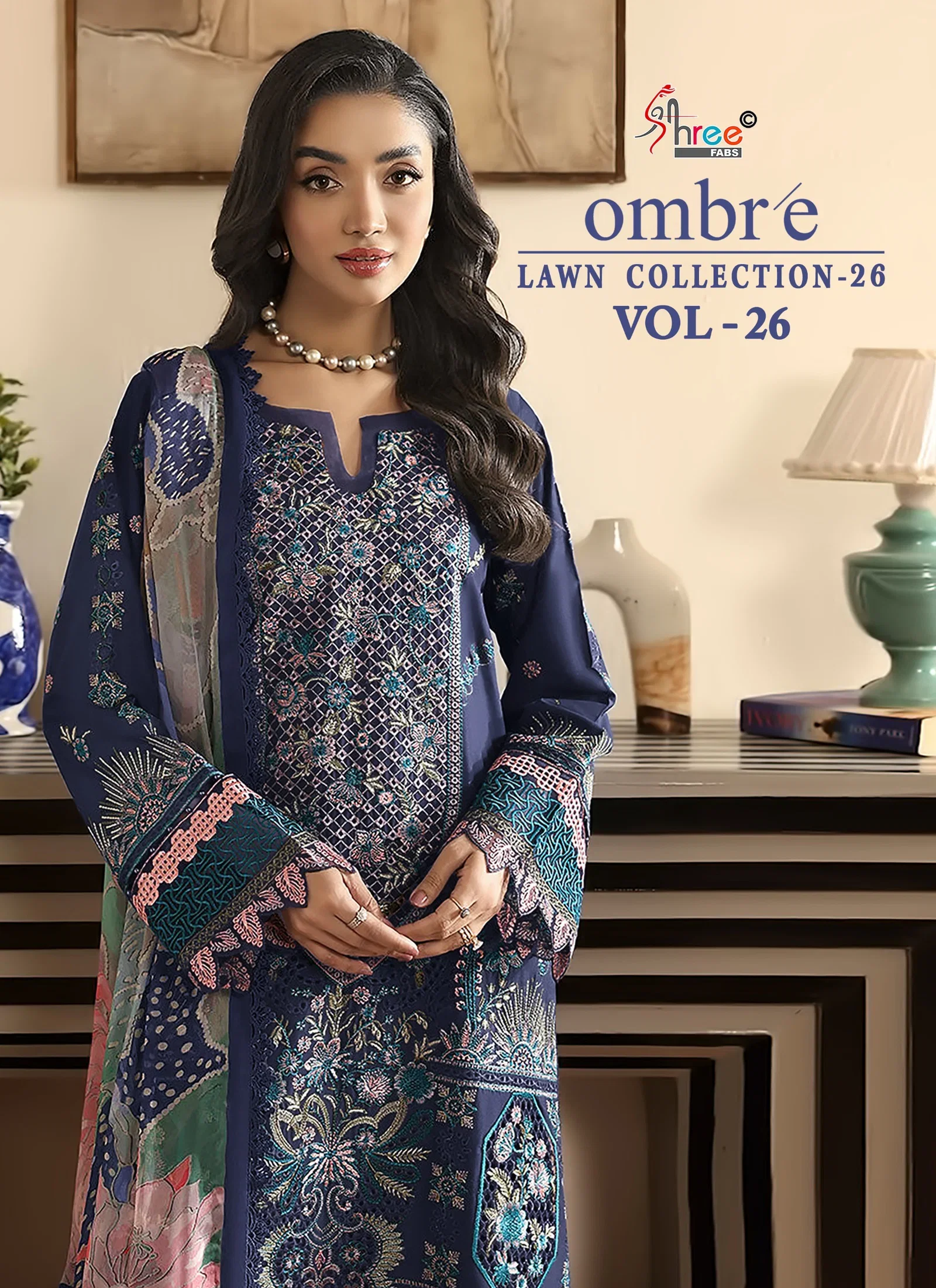 Shree Ombre Lawn Collection 26 Vol 26 Chiffon Dupatta Cotton Salwar Kameez
