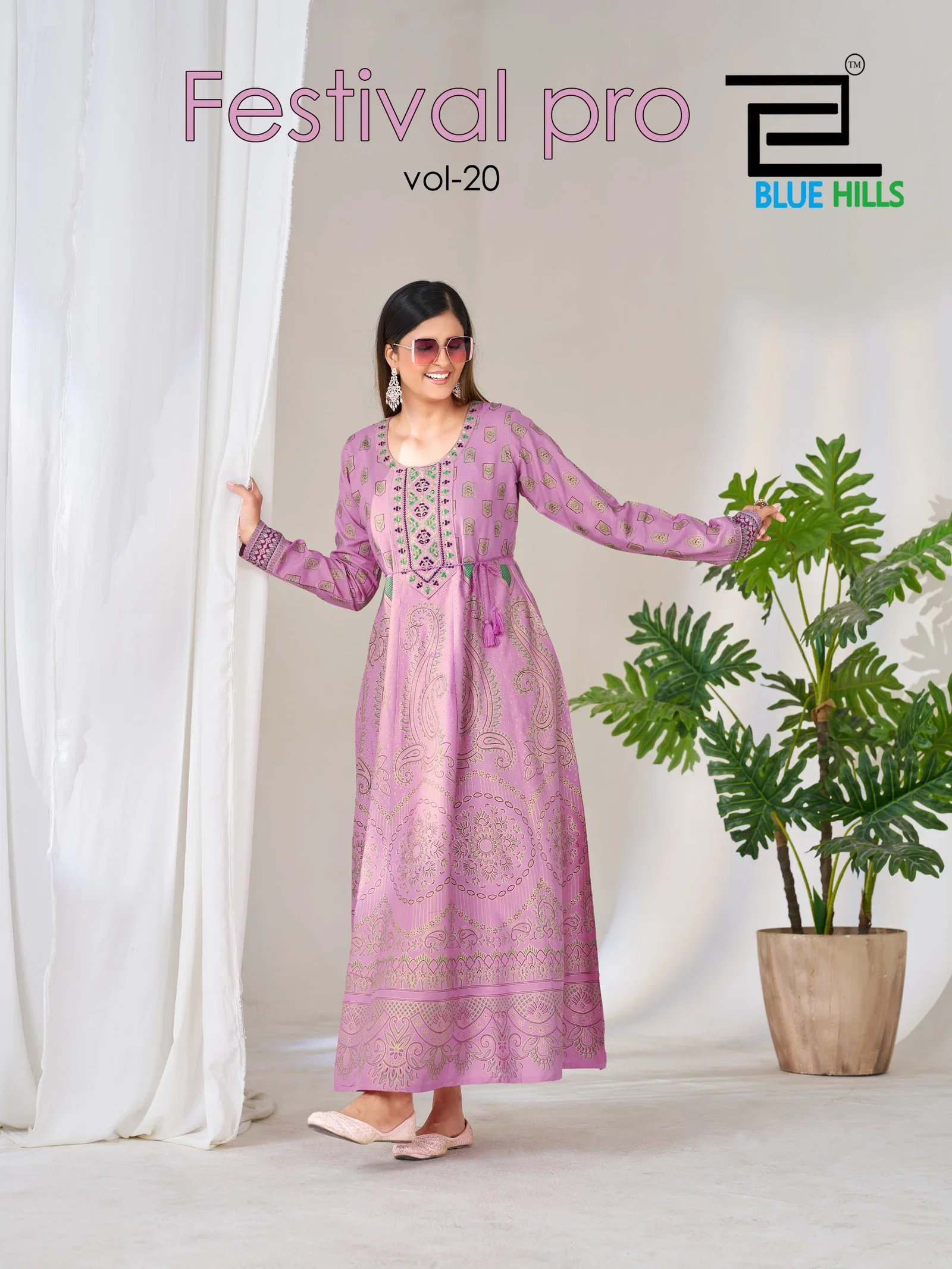 Blue Hills Festival Pro Vol 20 Plus Size Anarkali Gown With Classic Neck Embroidery With Belt