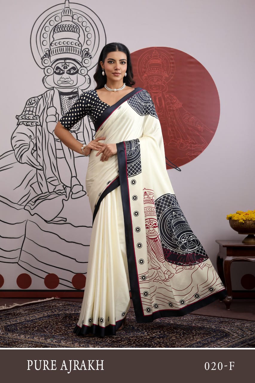 Pure Ajrakh 020 Modal Satin Ajrakh Printed Saree Collection