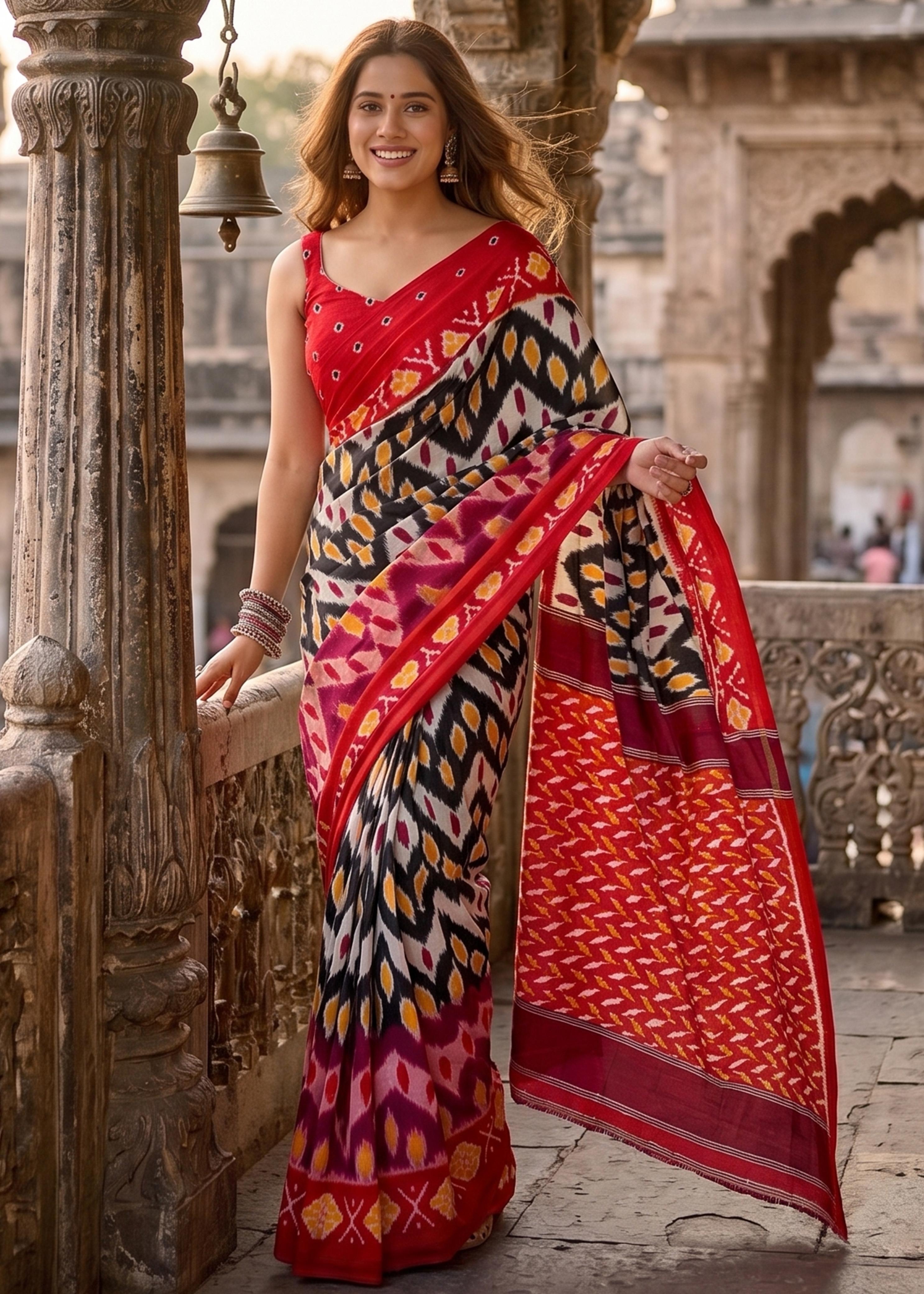 Sm Yami 150 Mal Cotton Ikkat Printed Saree