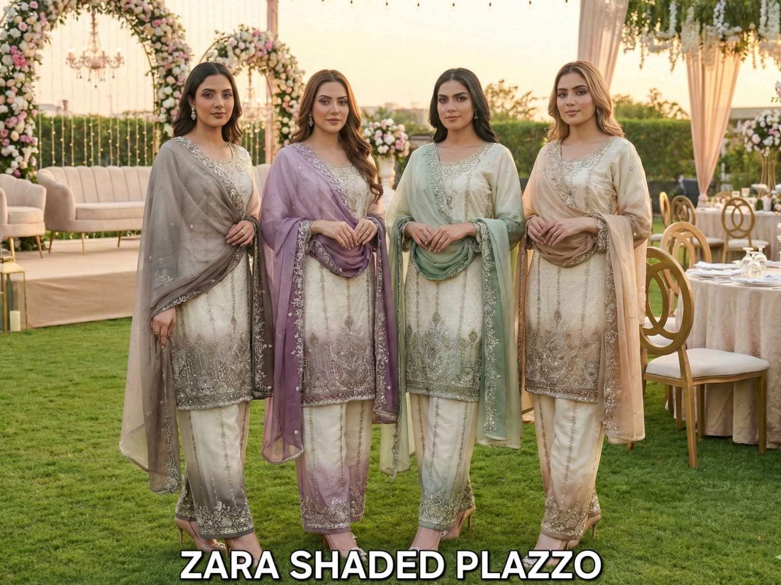 FM Zara Shaded Plazzo Georgette Top Plazzo And Dupatta Set