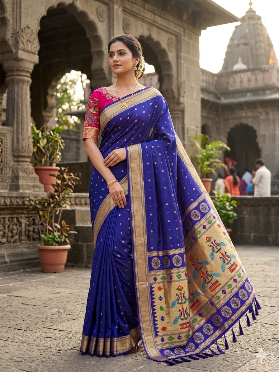 Lekha MN Aari Work Paithani Vol 1 Pethani Silk Meenakari Pallu With Zari Weaving Saree