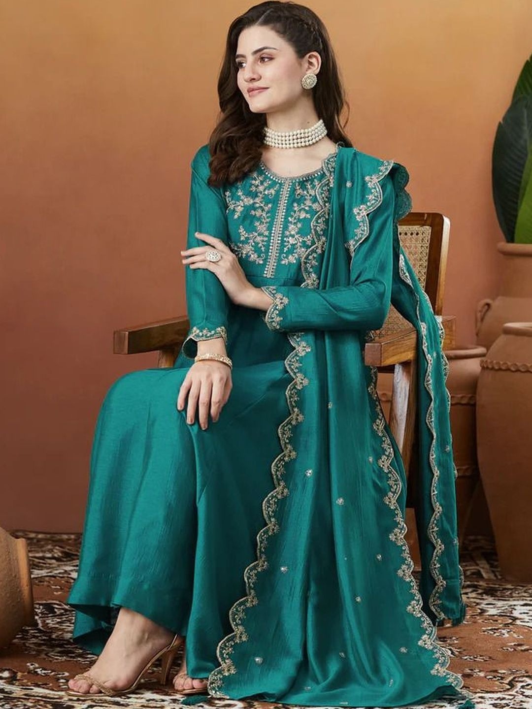 Navya Kurti 265 Party Wear Embroidery Worked Silk Blend Kurti with Bottom and Dupatta