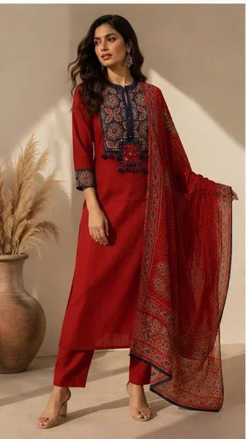 Naisha K 1054 Cotton Printed Kurti With Bottom Dupatta