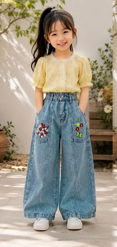 Tlc Vol 03 Denim Embroidered Kids Palazzo Pant