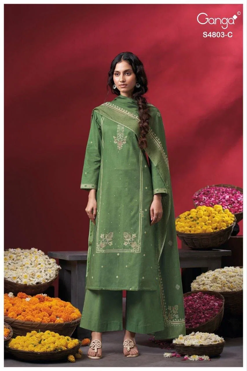 Ganga Nireya 4803 Cotton Printed Embroiderd Salwar Kameez