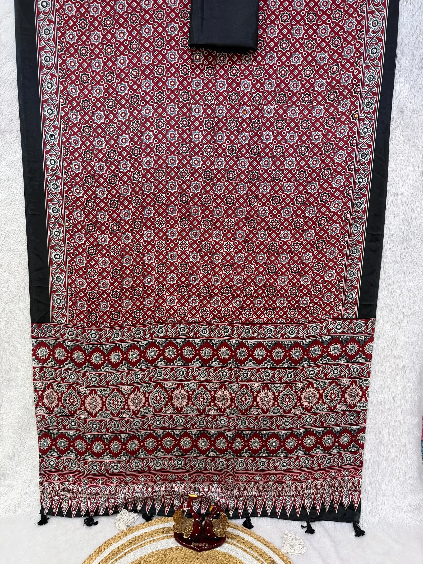 Kc 2140 Soft Satin Crepe Ajrakh Printed Saree Collection
