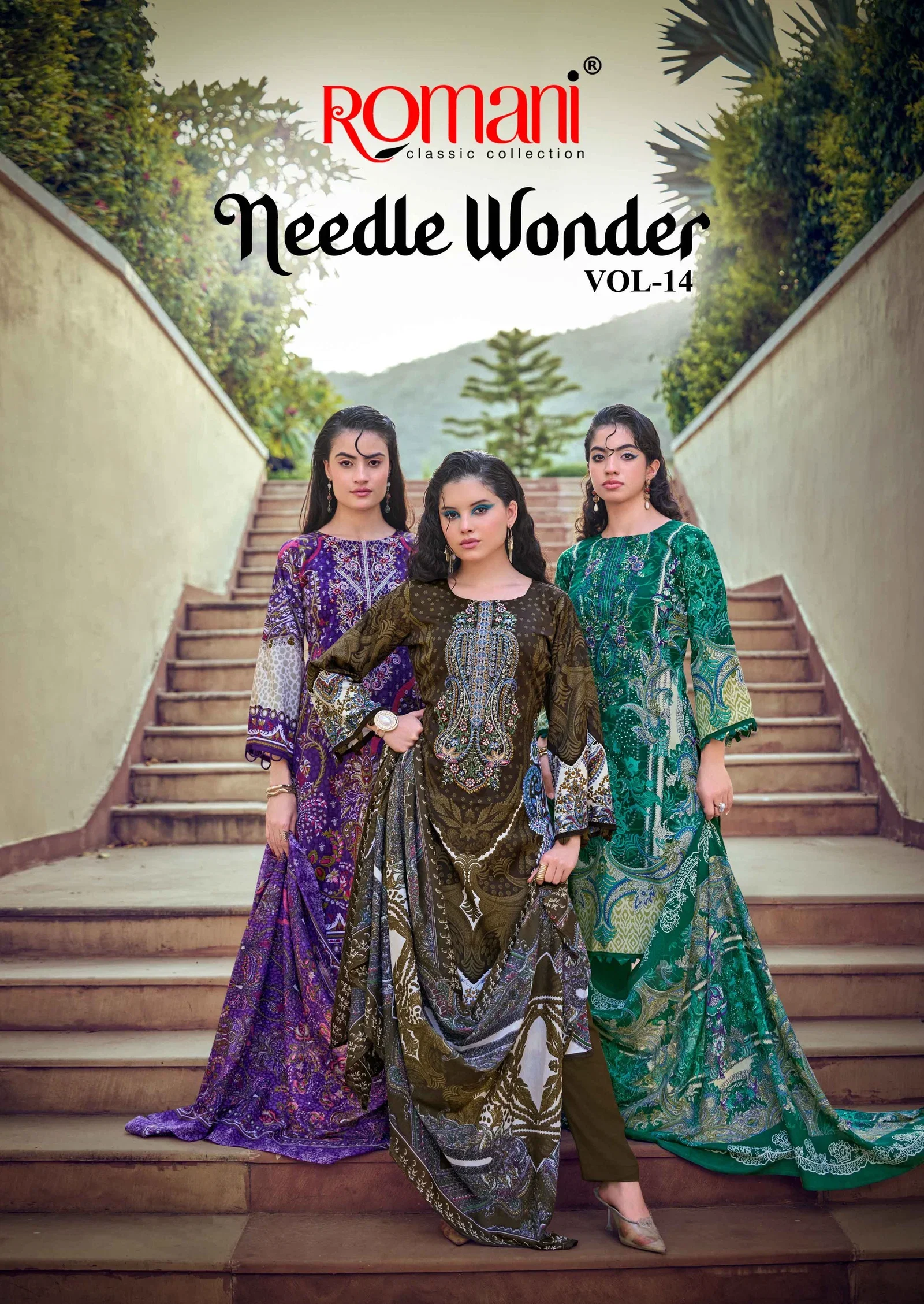 Romani Needle Wonder Vol 14 Cotton Embroidered Dress Material