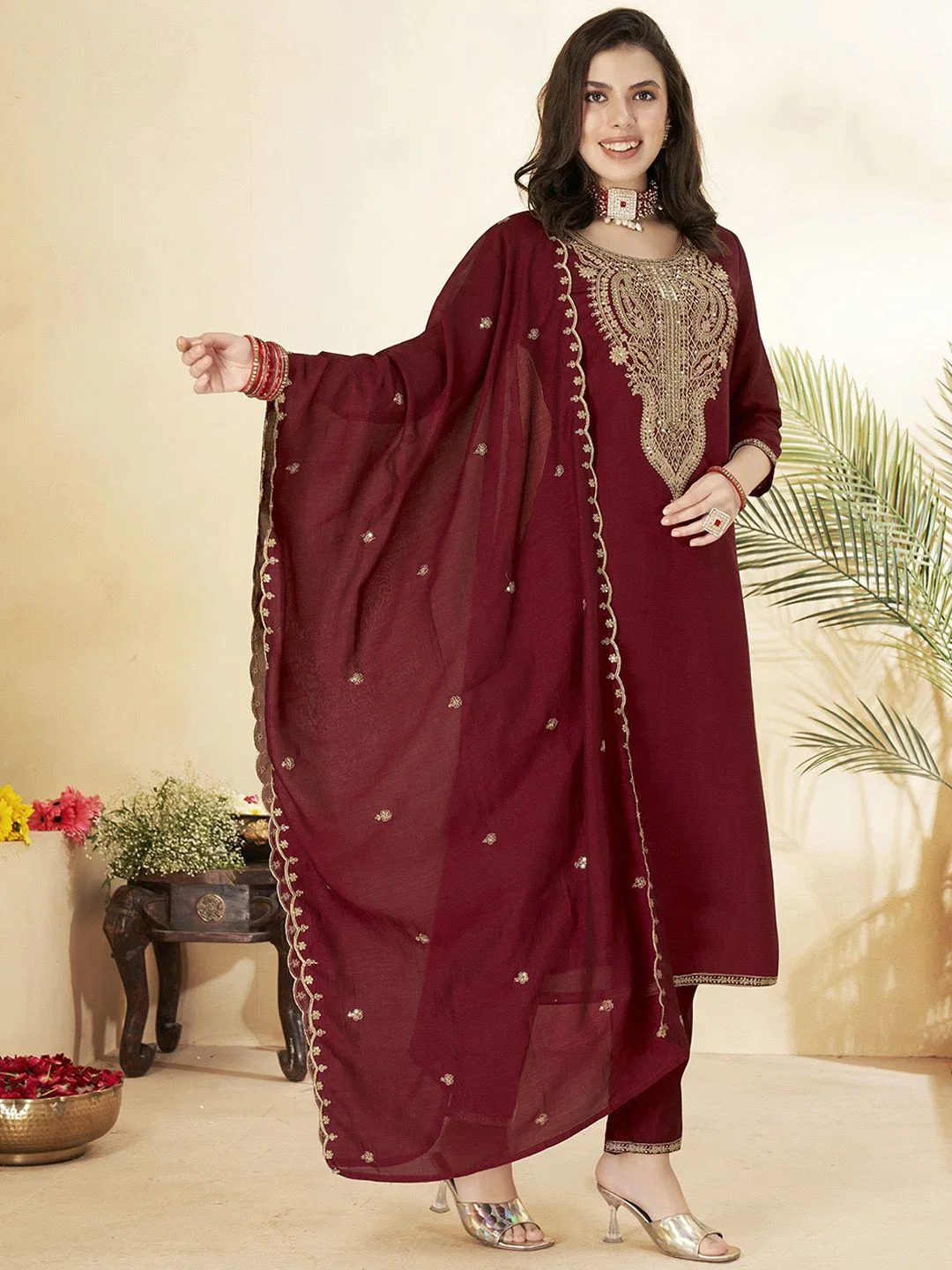 Devlavina 01 Vichitra Embroidered Kurti Bottom With Dupatta set