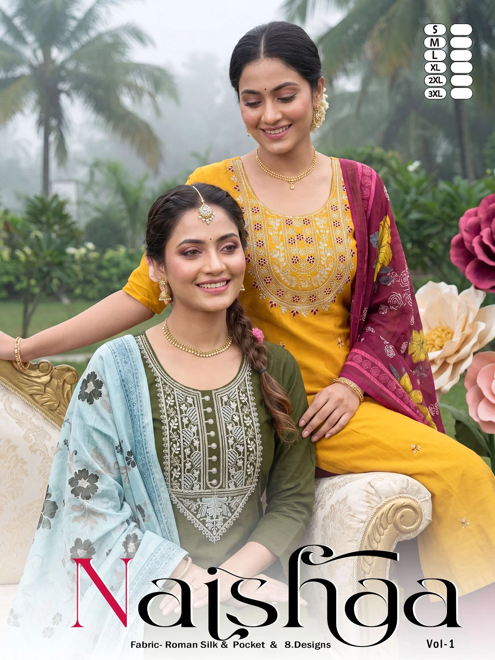 Naishaa Vol 1 Roman Silk Embroidery Worked Kurti Set Collection