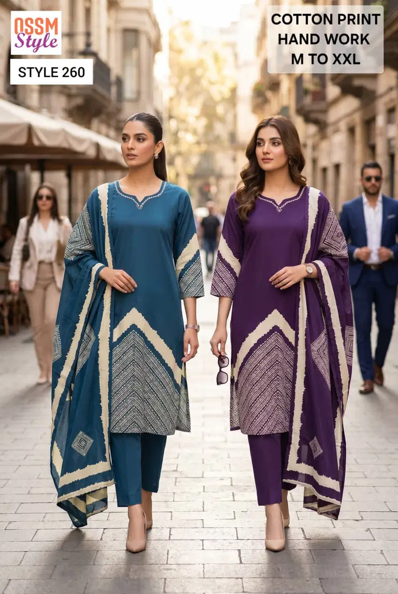 Ossm Style 260 Cotton Printed Kurti With Bottom Dupatta