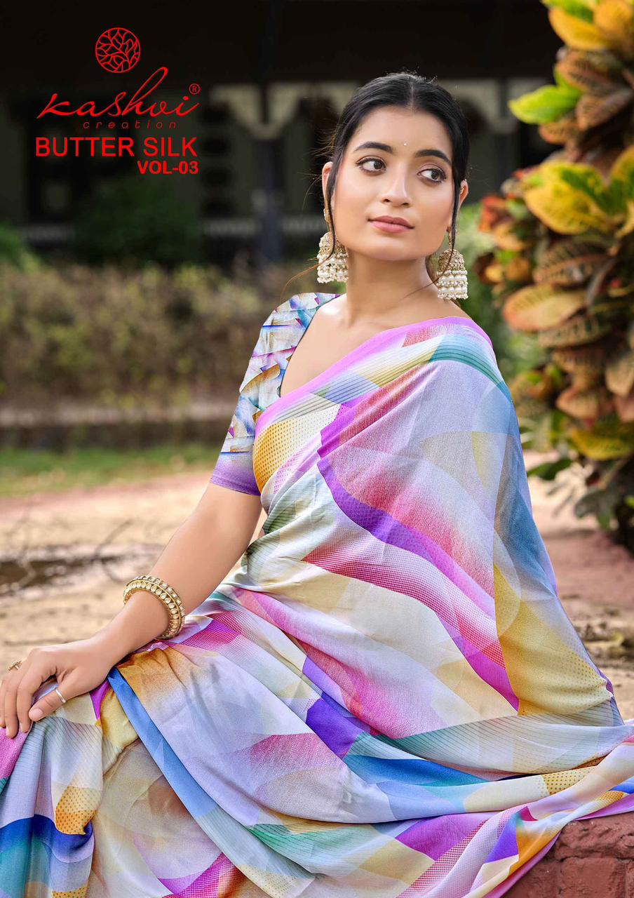 Kashvi Butter Silk Vol 3 Silk Crape Digital Printed Saree Collection