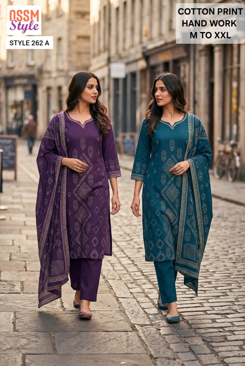 Ossm Style 262 A And B Cotton Printed Kurti With Bottom Dupatta