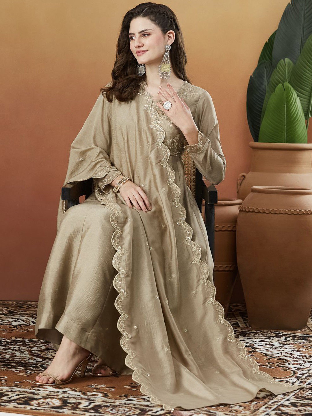 Navya Kurti 266 Party Wear Embroidery Worked Silk Blend Kurti with Bottom and Dupatta